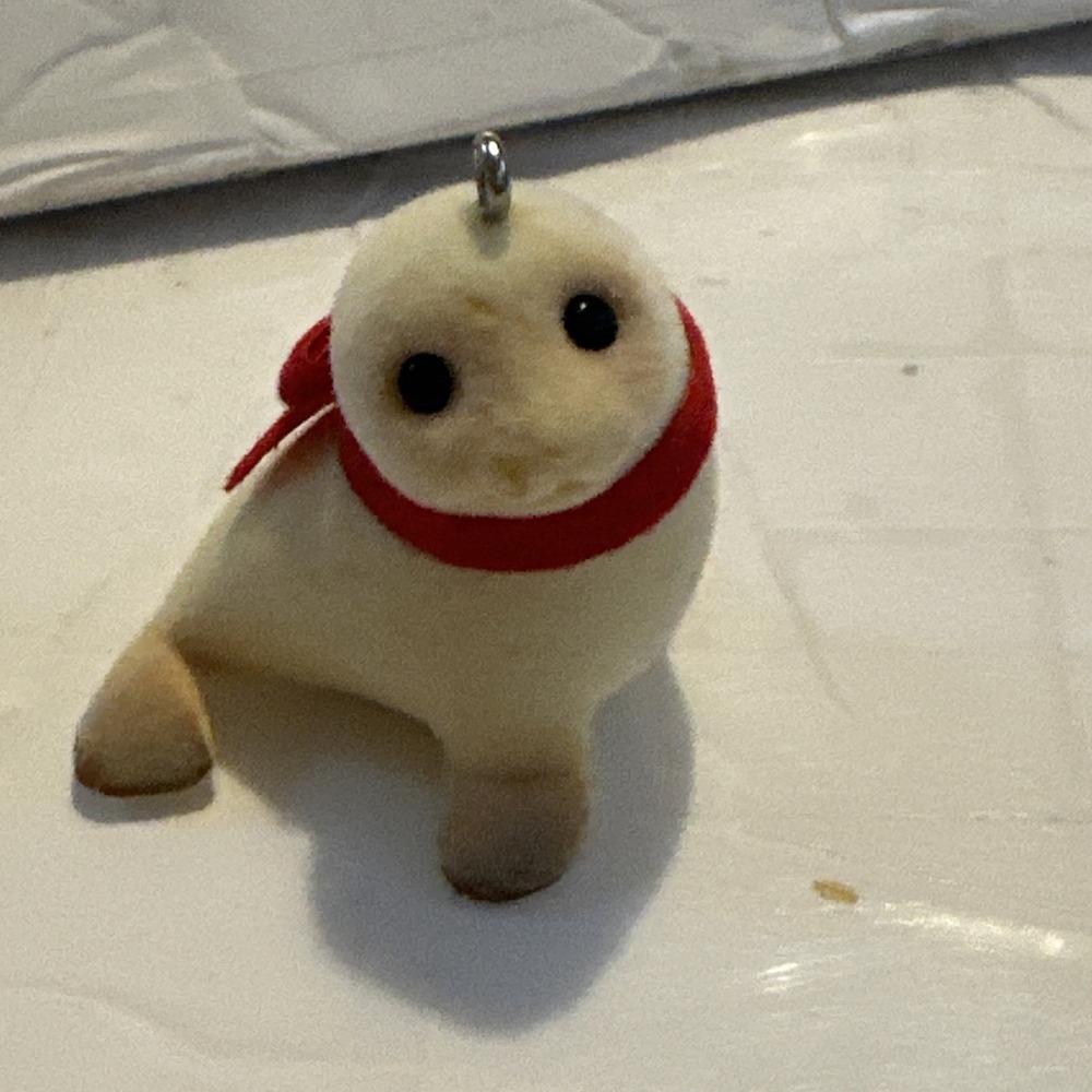 Vtg Hallmark Flocked Seal Miniature Figurine Small Tan Fuzzy Seal Pup Ornament
